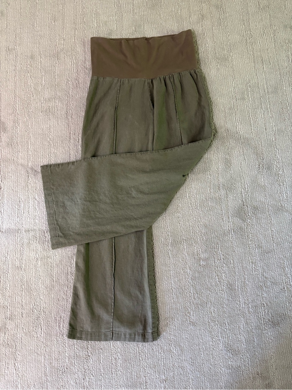 Just Living Olive Green Wide Leg Linen Blend Pants S | Boho Coast Flowy Utility